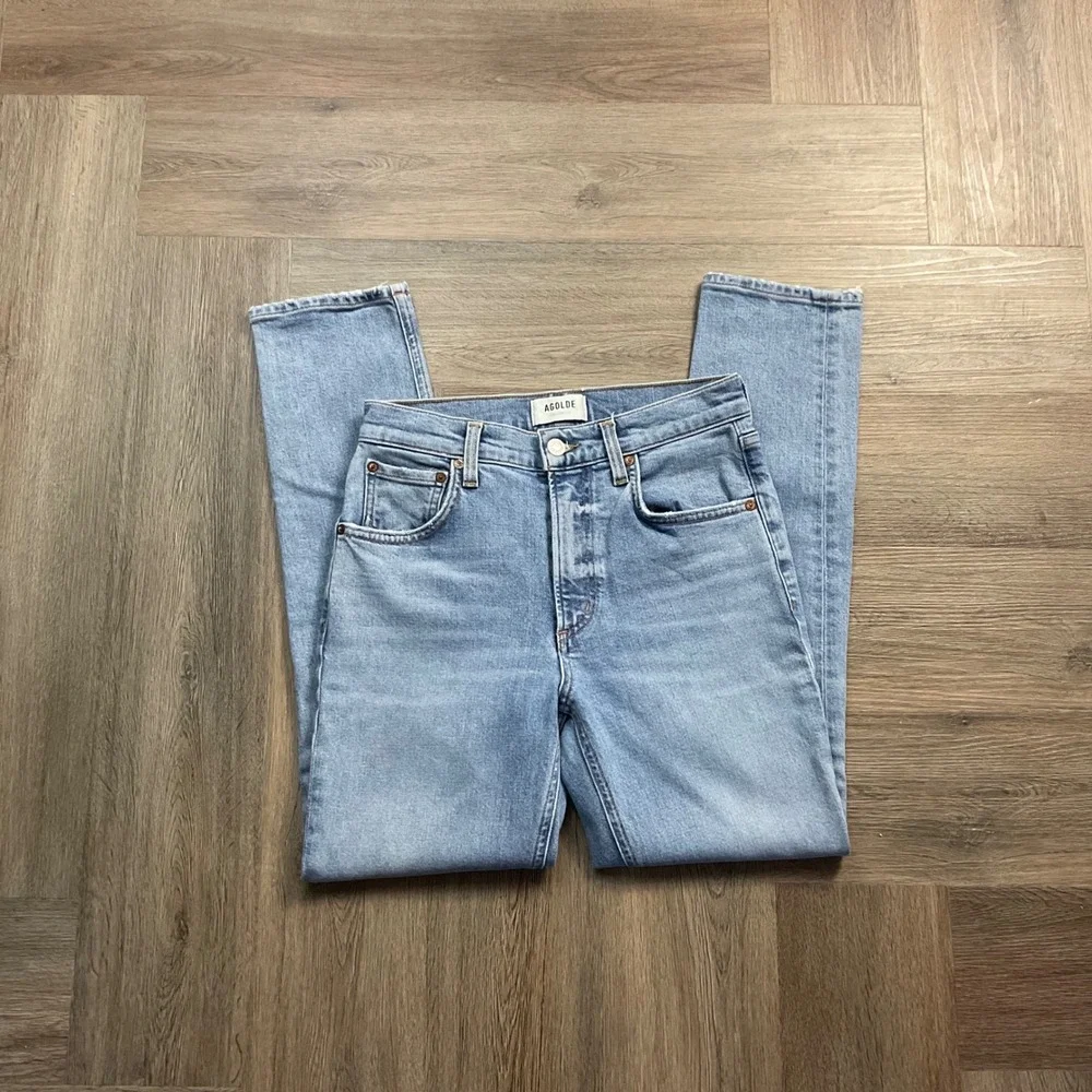 AGOLDE Willow High Rise Straight Leg‎ Button Fly Jeans Womens 25 Light Wash Blue